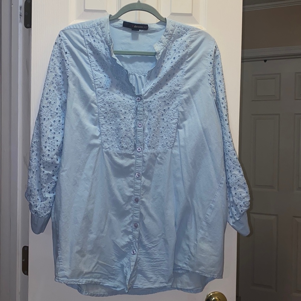 A blue denim 24/7 blouse